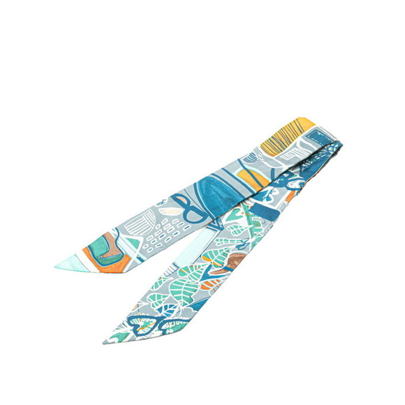 Hermes Twilly Scarf Muffler Grey Green Multicolor Silk Women's HERMES
